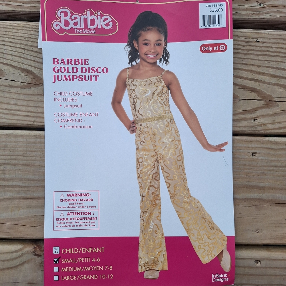 Barbie Movie Disco Gold Jumpsuit Kids Halloween Costume Size Small 4-6
